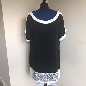 Dottie Cold Shoulder Dress: Black & White, Sz Lrg